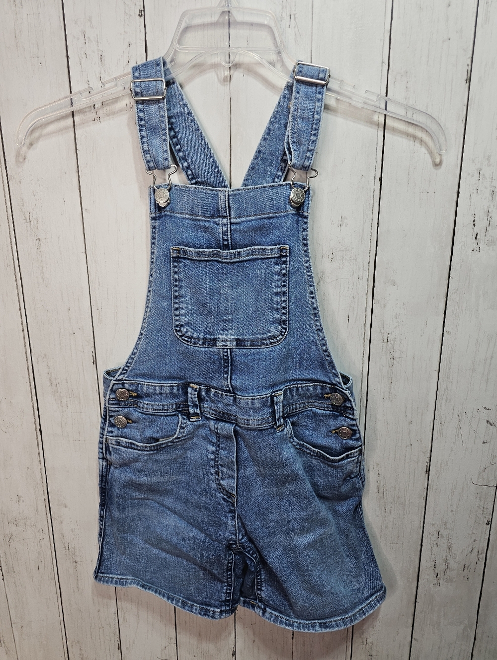 Crewcuts Girls' Blue Denim Overalls Shorts Jumpsuit Size 10 Adjustable Pockets.